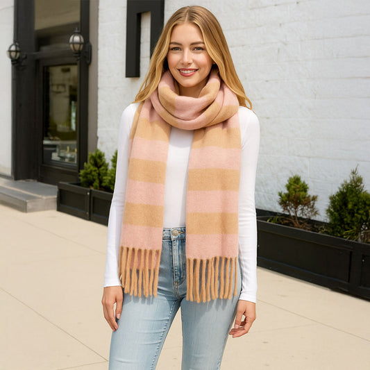 Soft Plaid Oblong Fringe Long Scarf