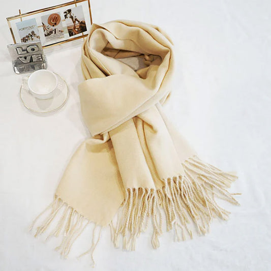 Two-Tone Cashmere Feel Fringe Edge Scarf Off White