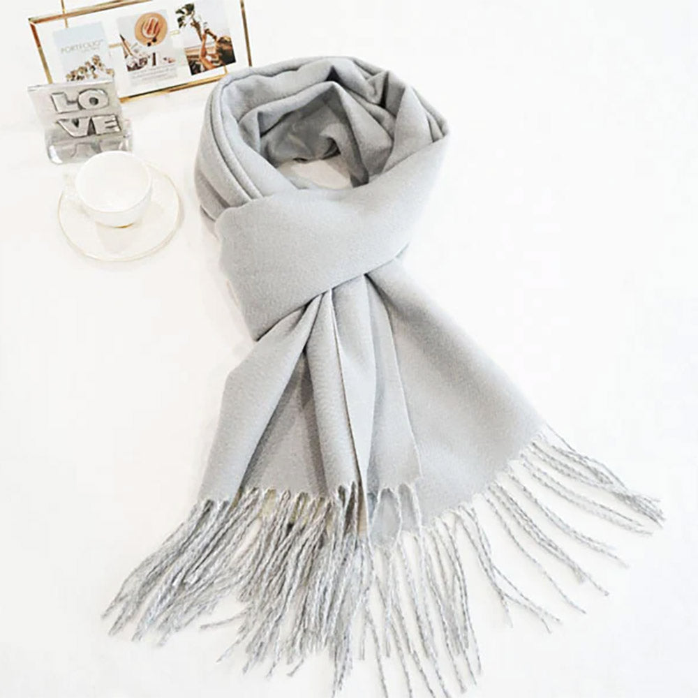Two-Tone Cashmere Feel Fringe Edge Scarf Grey and Off White