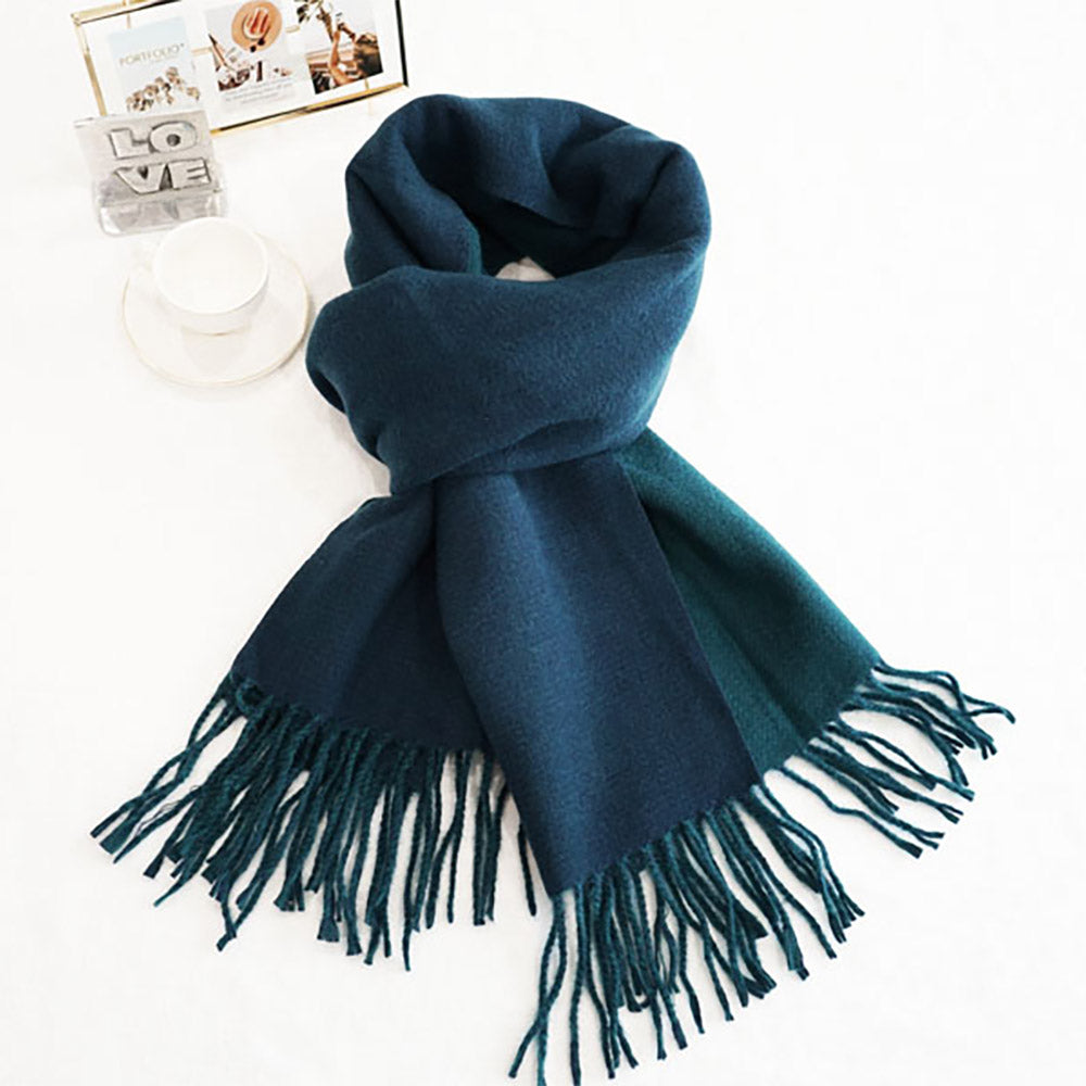 Two-Tone Cashmere Feel Fringe Edge Scarf