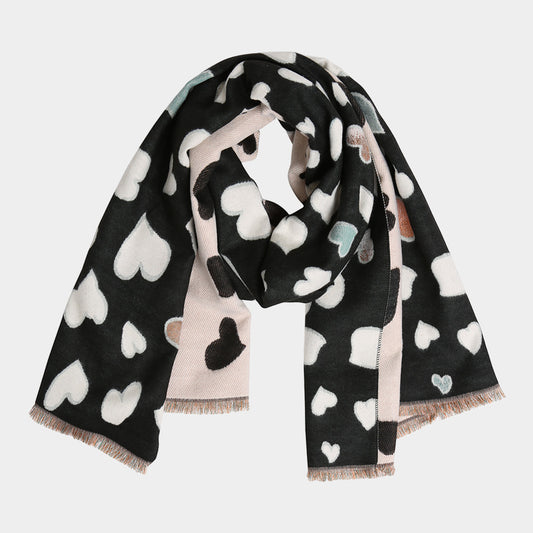 Heart Pattern Fringe Oblong Scarf