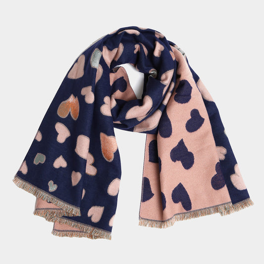 Heart Pattern Fringe Oblong Scarf