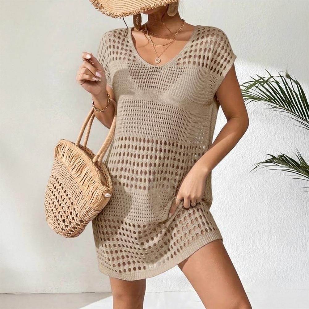 Boho Crochet Beach Cover Up Poncho in Dark & White