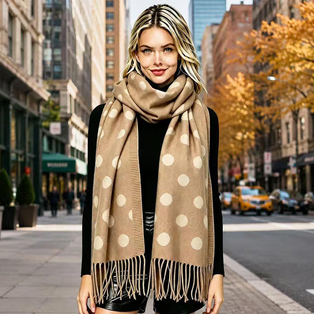 Polka Dot Pattern Fringe Scarf
