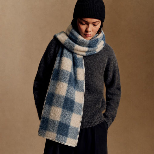 Oversized Gingham Pattern Sherpa Winter Scarf