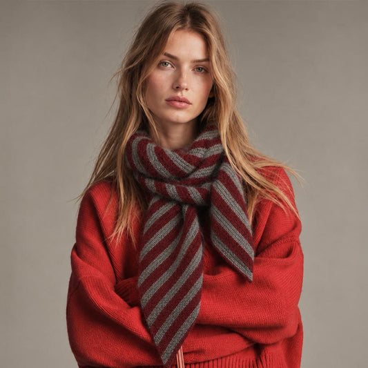 Long Diagonal Taoered Ends Striped Scarf in Burgundy