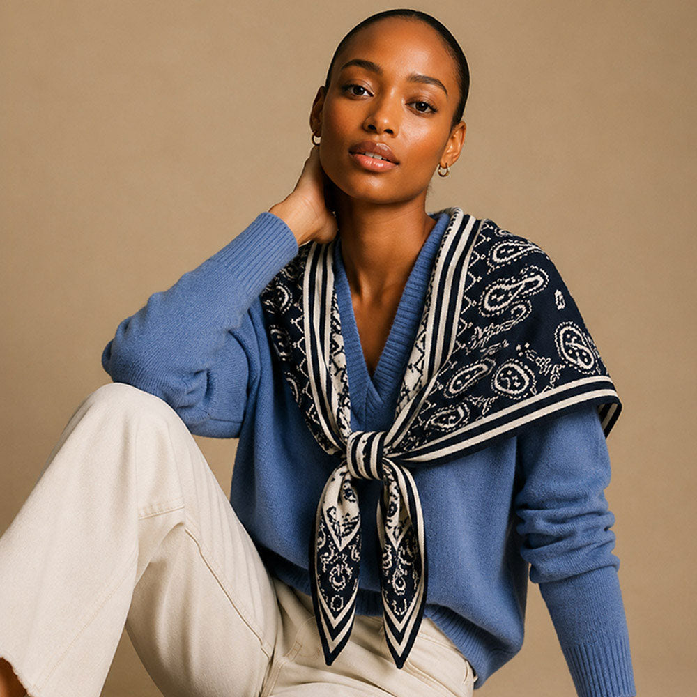 Paisley Knitted Triangle Scarf Wrap