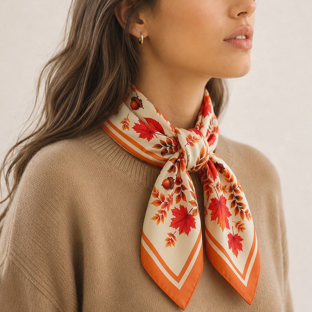Autumn Foliage Acorn Pattern Print Square Scarf