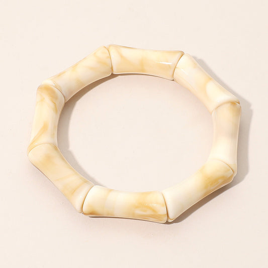Marbled Resin Bamboo Beaded Stretch Bracelet