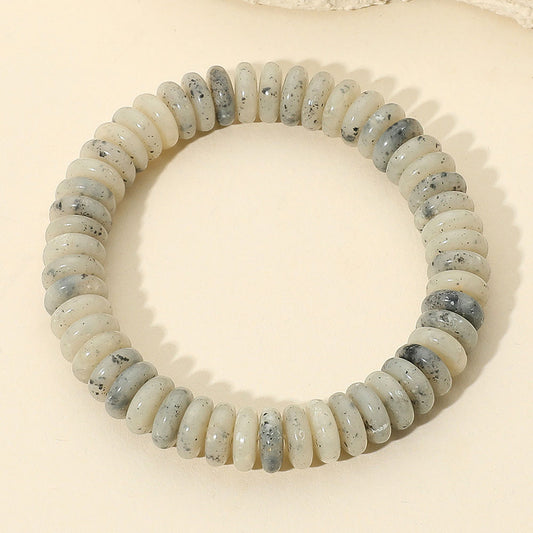 Marbled Flat Disc Beaded Stretch Bracelet Gold & Gray