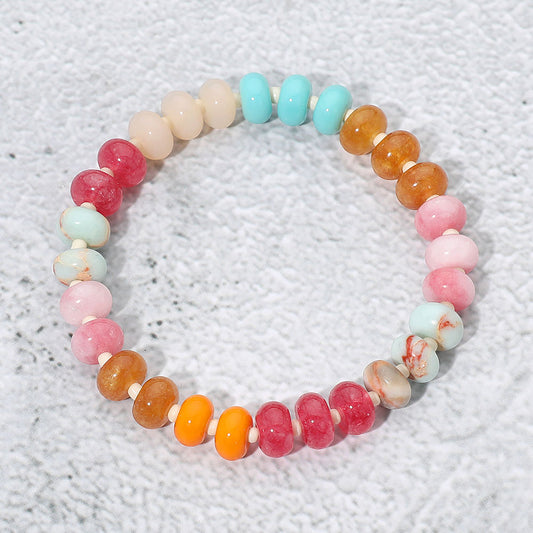 Resin Pebble Beaded Stretch Bracelet Multi & Pink