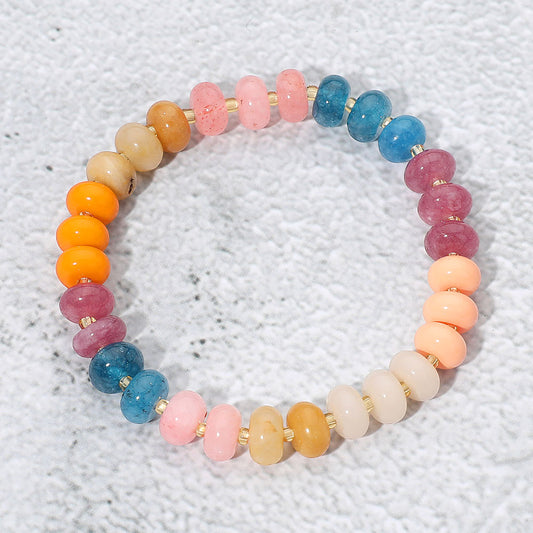 Resin Pebble Beaded Stretch Bracelet Brown & Multi