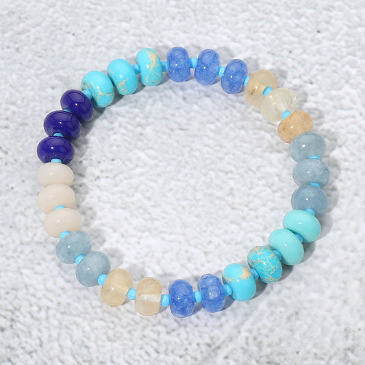 Resin Pebble Beaded Stretch Bracelet Blue & Turquoise