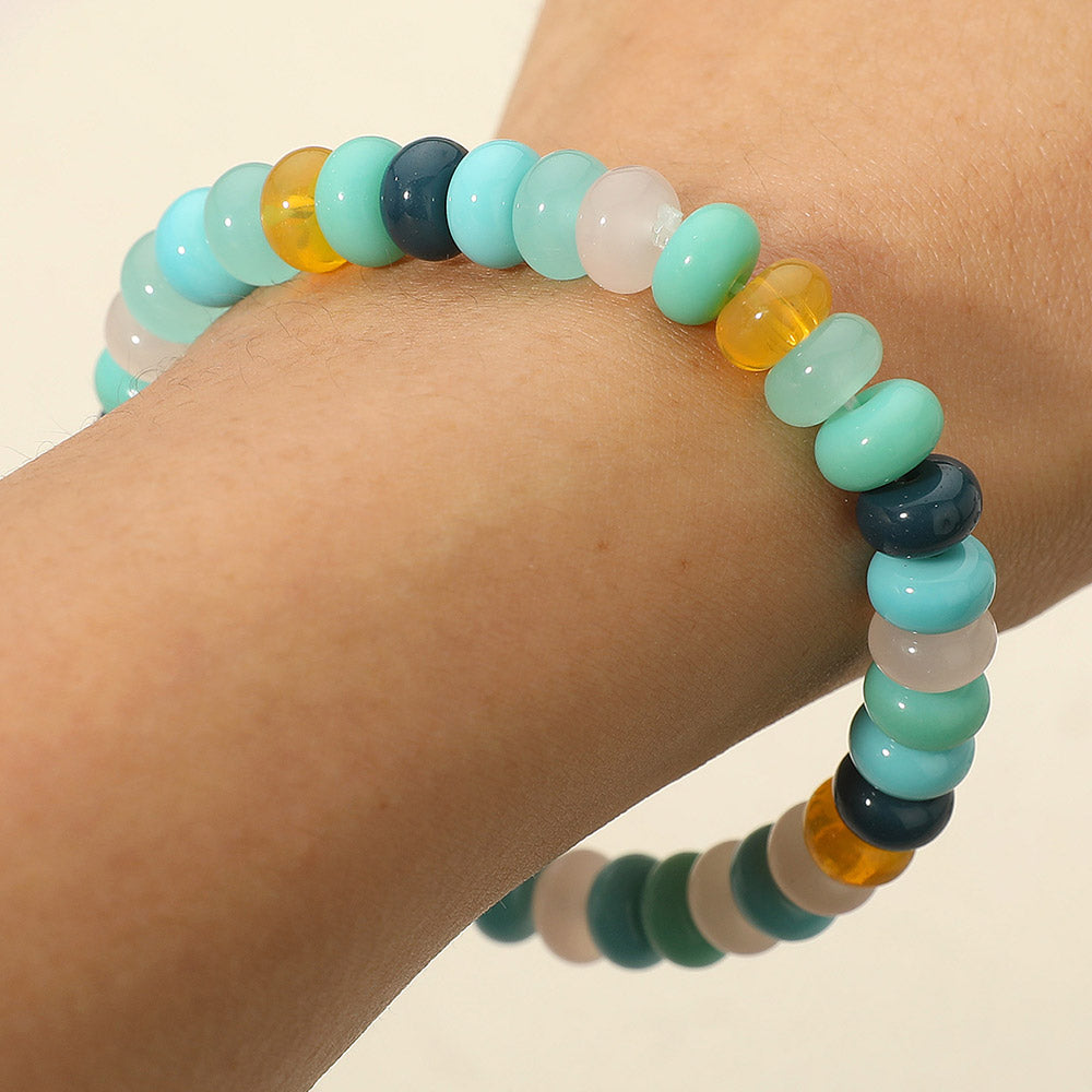 Resin Pebble Beaded Stretch Bracelet in Multi & Turquoise