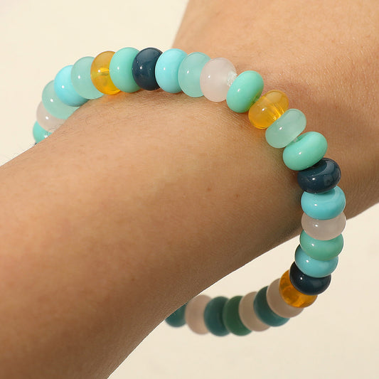 Resin Pebble Beaded Stretch Bracelet in Multi & Turquoise
