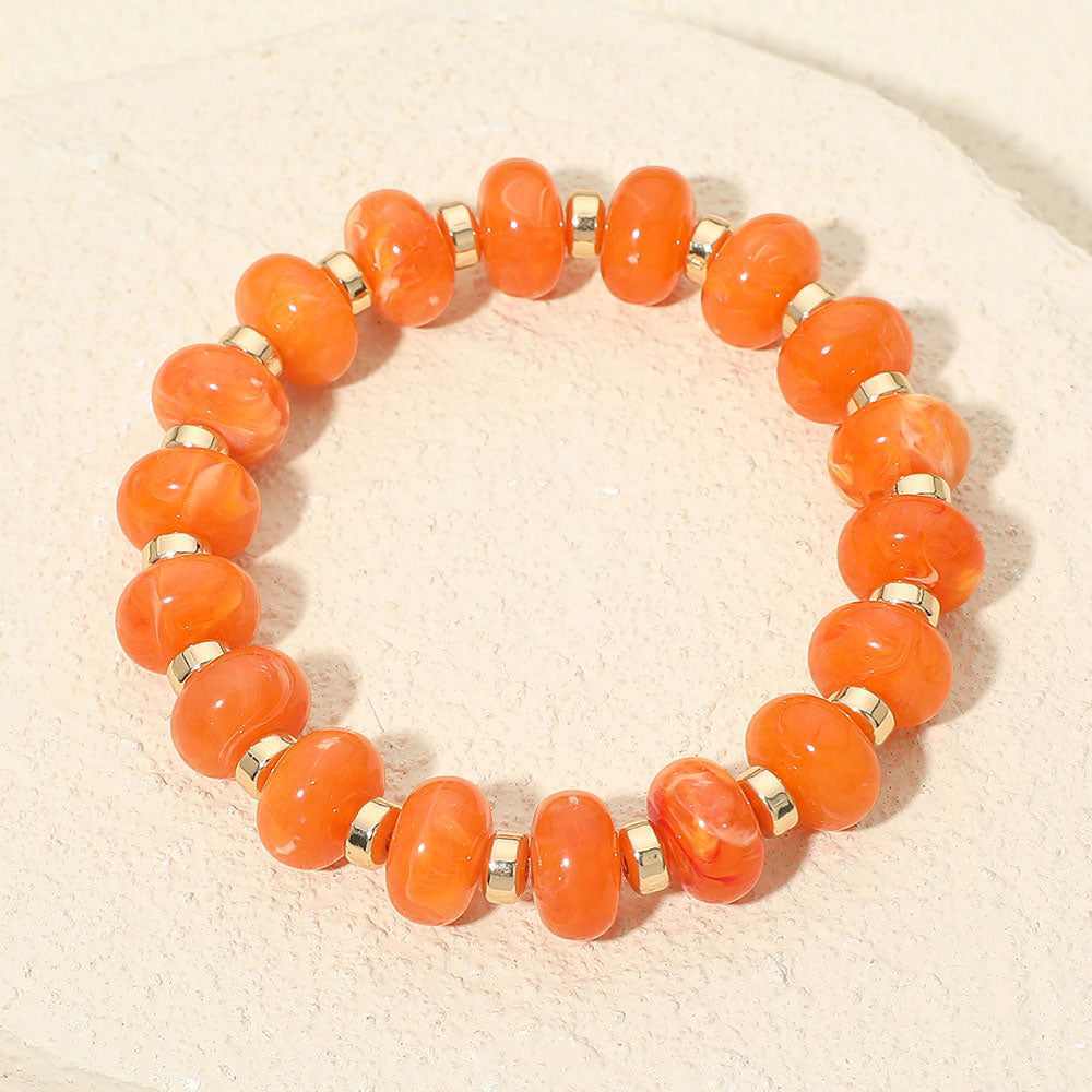Resin Round Beaded Stretch Bracelet in Gold & Orange