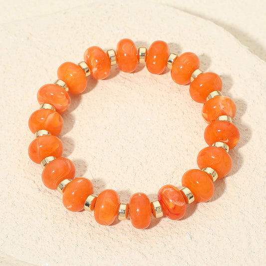 Resin Round Beaded Stretch Bracelet in Gold & Orange