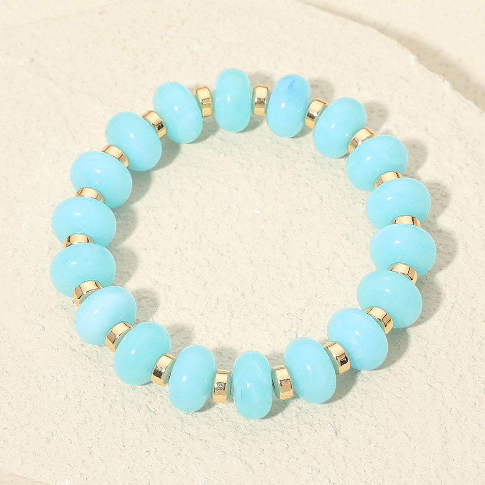 Resin Round Beaded Stretch Bracelet in Gold & Turquoise
