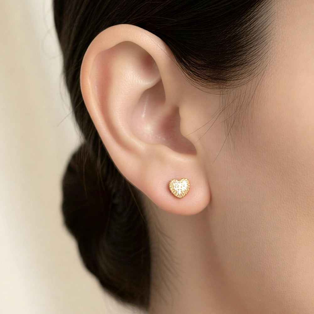 14K Gold Dipped CZ Micro Pave Heart Stud Earrings