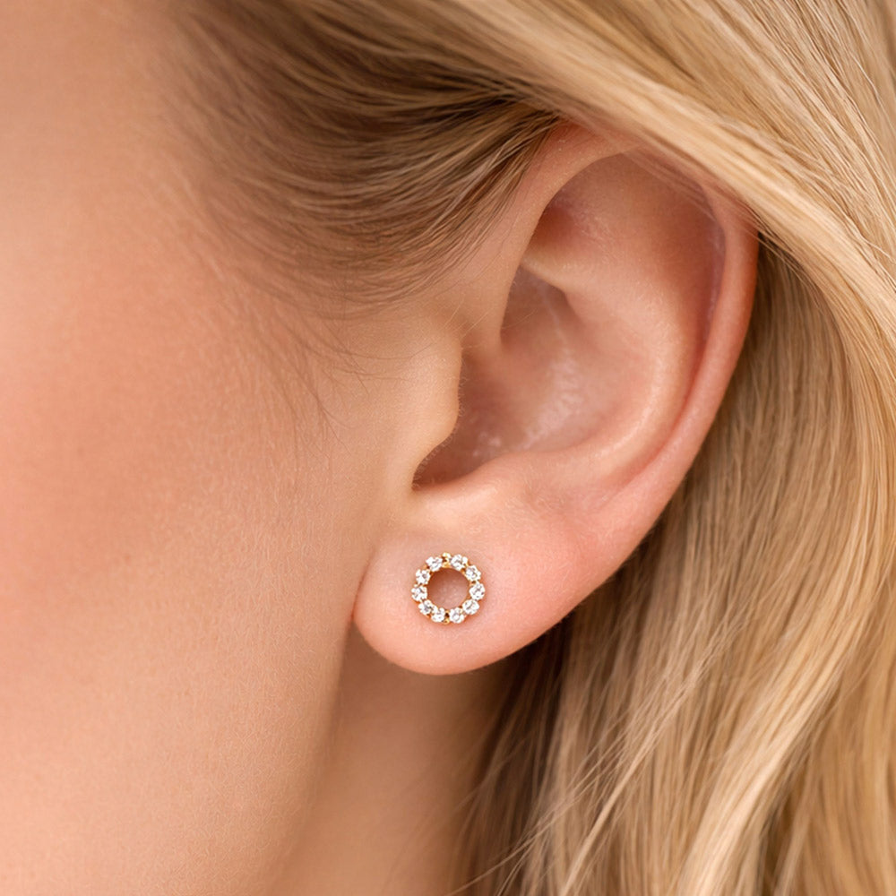 14K Gold Dipped CZ Pave Open Circle Stud Earrings