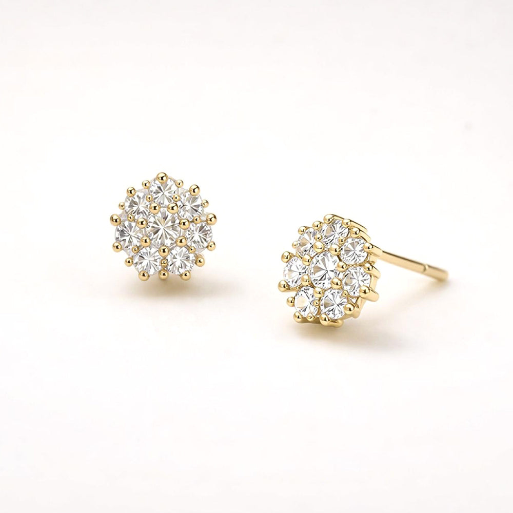 14K Gold Dipped CZ Pave Round Cluster Stud Earrings