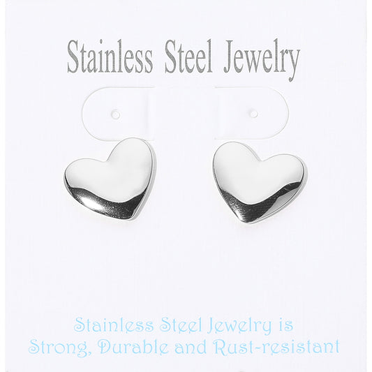 18K Gold Dipped Stainless Steel Heart Stud Earrings in Rhodium