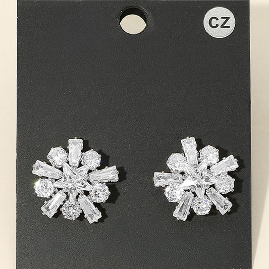 CZ Star Center Sunburst Evening Stud Earrings