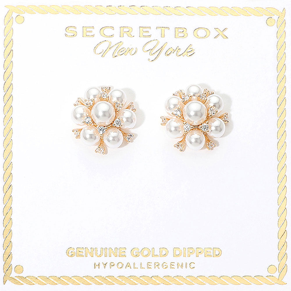SECRET BOX_Genuine Gold Dipped Pearl Cluster Stud Earrings