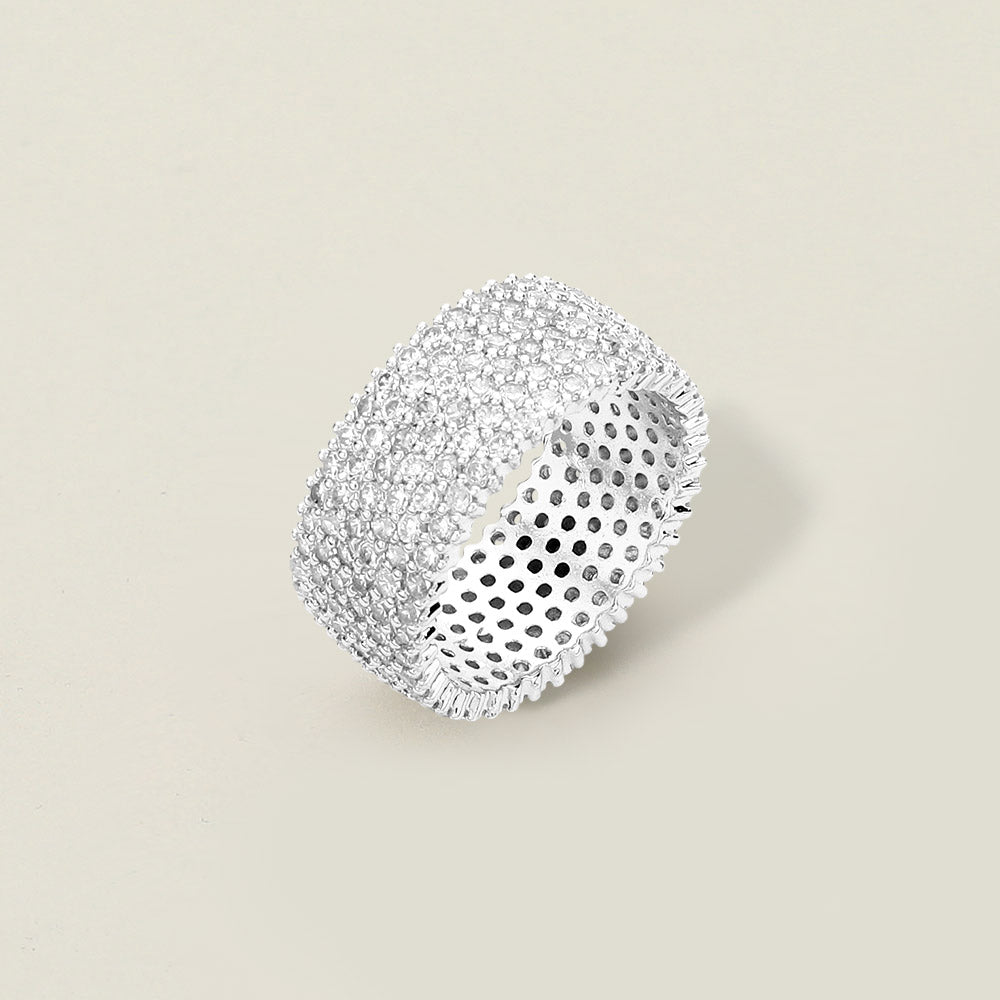 Stone Paved Band Ring in Silver: Size 6