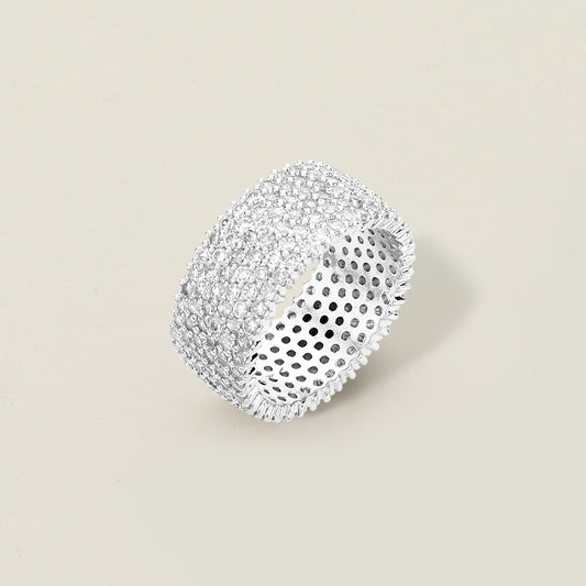 Stone Paved Band Ringin in Silver: Size 7