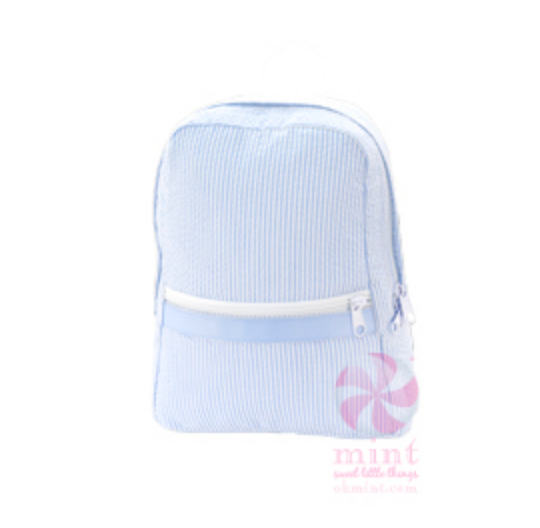 Baby Blue Seersucker Small Backpack