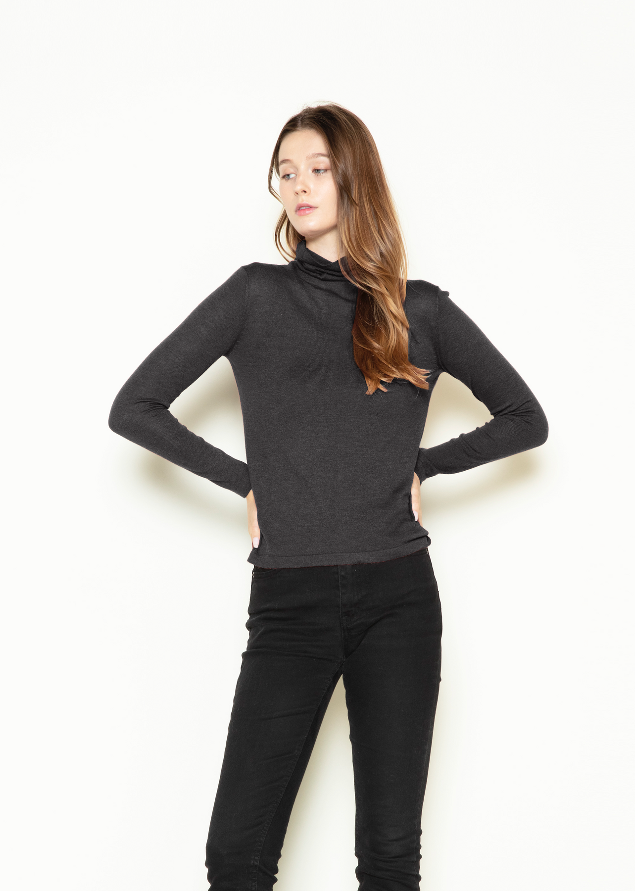 Turtle Neck Lightweight Sweater in Charcoal