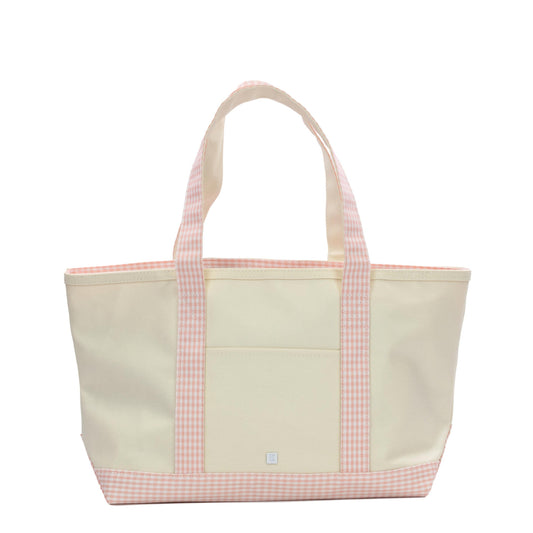 Medium Tote - Coated Canvas Natural With Gingham Taffy Trim