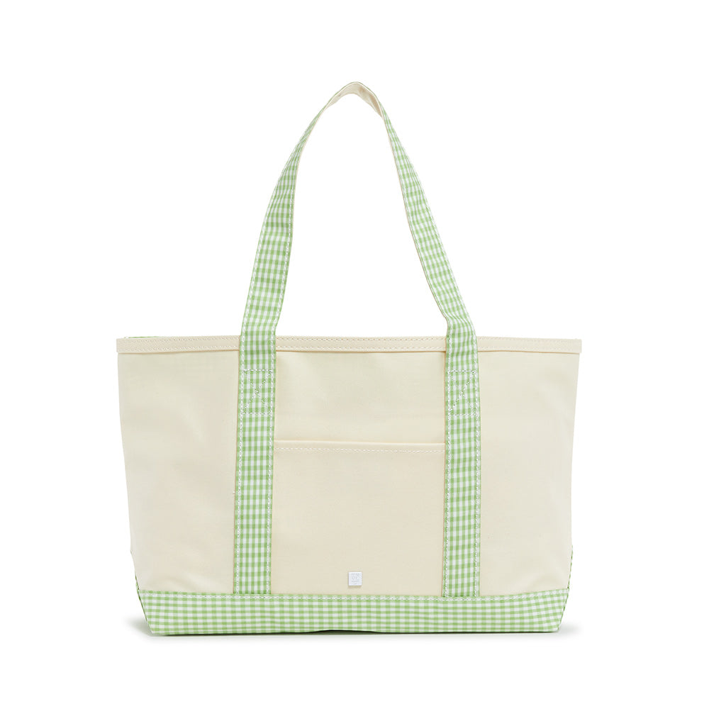 MEDIUM TOTE - COATED CANVAS NATURAL with GINGHAM LEAF TRIM