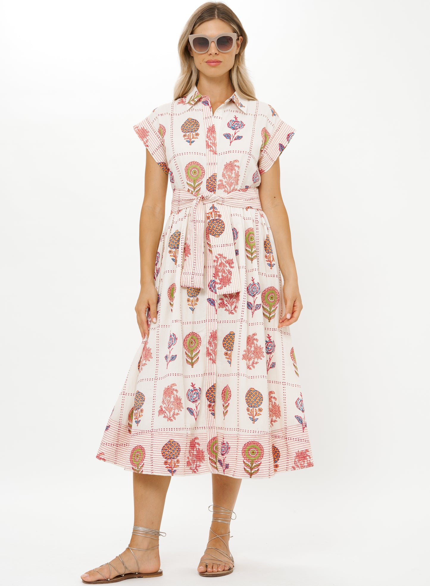 Belted Shirt Dress in Taormina Cream