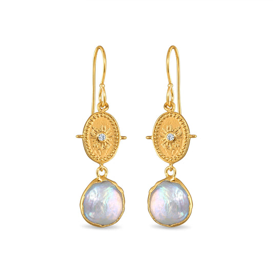 Bezeled Pearl Medallion Dangles