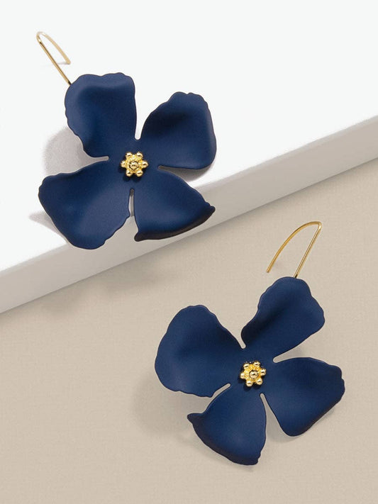 Matte Flower Threader Drop Earring: NAVY