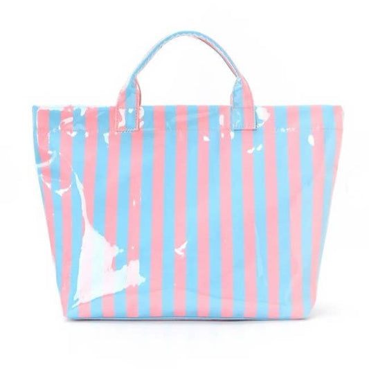 Large Striped Vinyl Tote Bags | Blue Pink