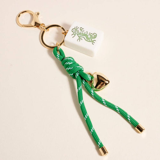 Mahjong Tile Puffy Heart Cord Keychain Bag Charm: Green / ONE