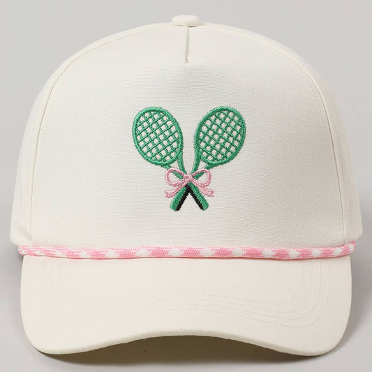 Tennis Racquets Ribbon Embroidery Trucker Hat: Pink / One Size