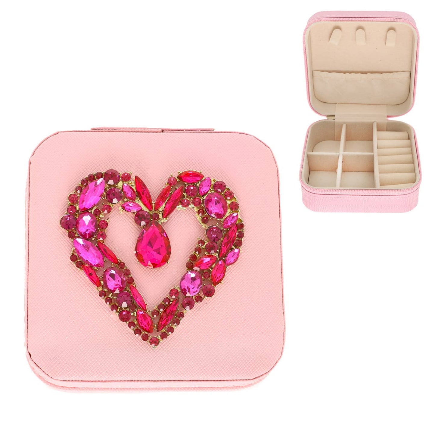 Heart Jeweled Jewelry Box : Pink Fuchsia