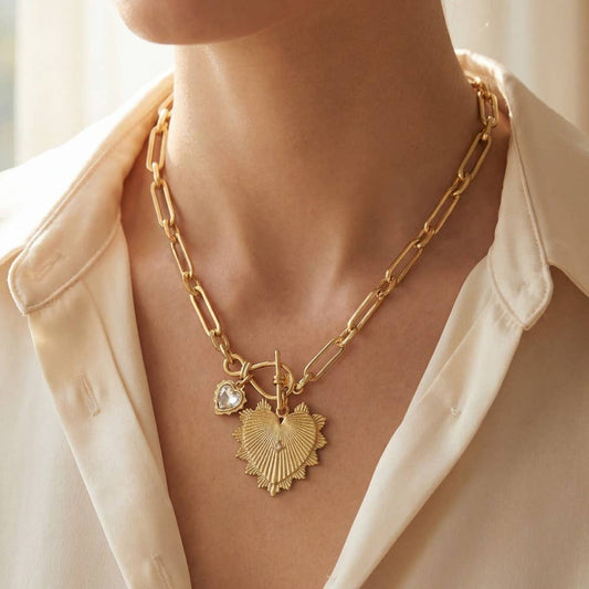 Double Heart Pendants Oval Chain Necklace: VG