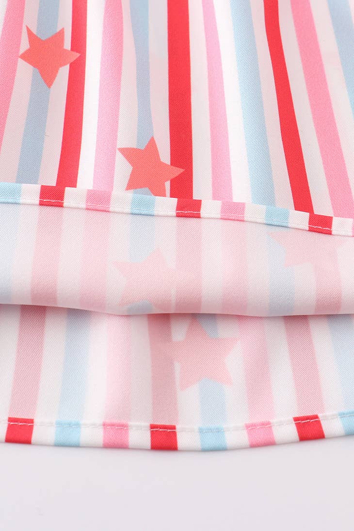 Pink stripe star print ruffle girl dress
