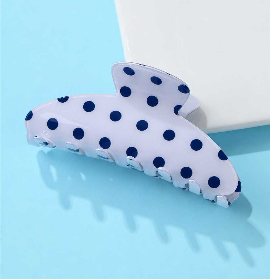 Retro Polka Dot Hair Claw - Glossy Spotted French | Off White