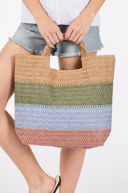 Multi Color Stripe Tote Bag: Blue