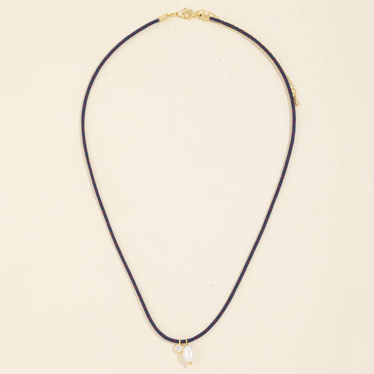 Cord Necklace With Bezel Cz And Pearl Drops: GDNAV