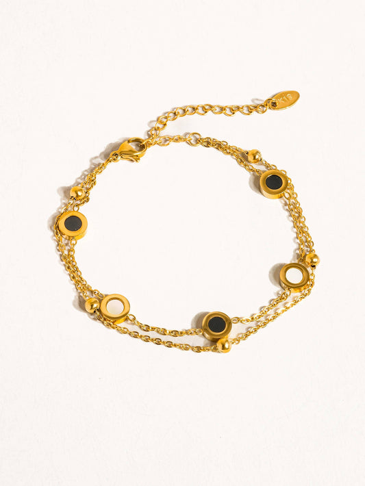 Liam 18K Gold Non-Tarnish Circle Layered Bracelet: Multi-Colored
