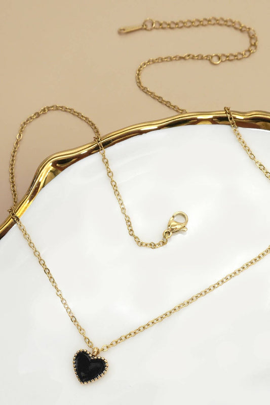 18k Stainless Steel Non-Tarnish  Heart Necklace |  Black