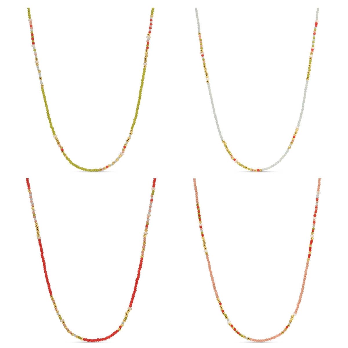 Assorted Seed Bead & Fresh Water Pearl Necklaces: Coral/Light Blue/Lime