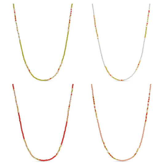 Assorted Seed Bead & Fresh Water Pearl Necklaces: Coral/Light Blue/Lime